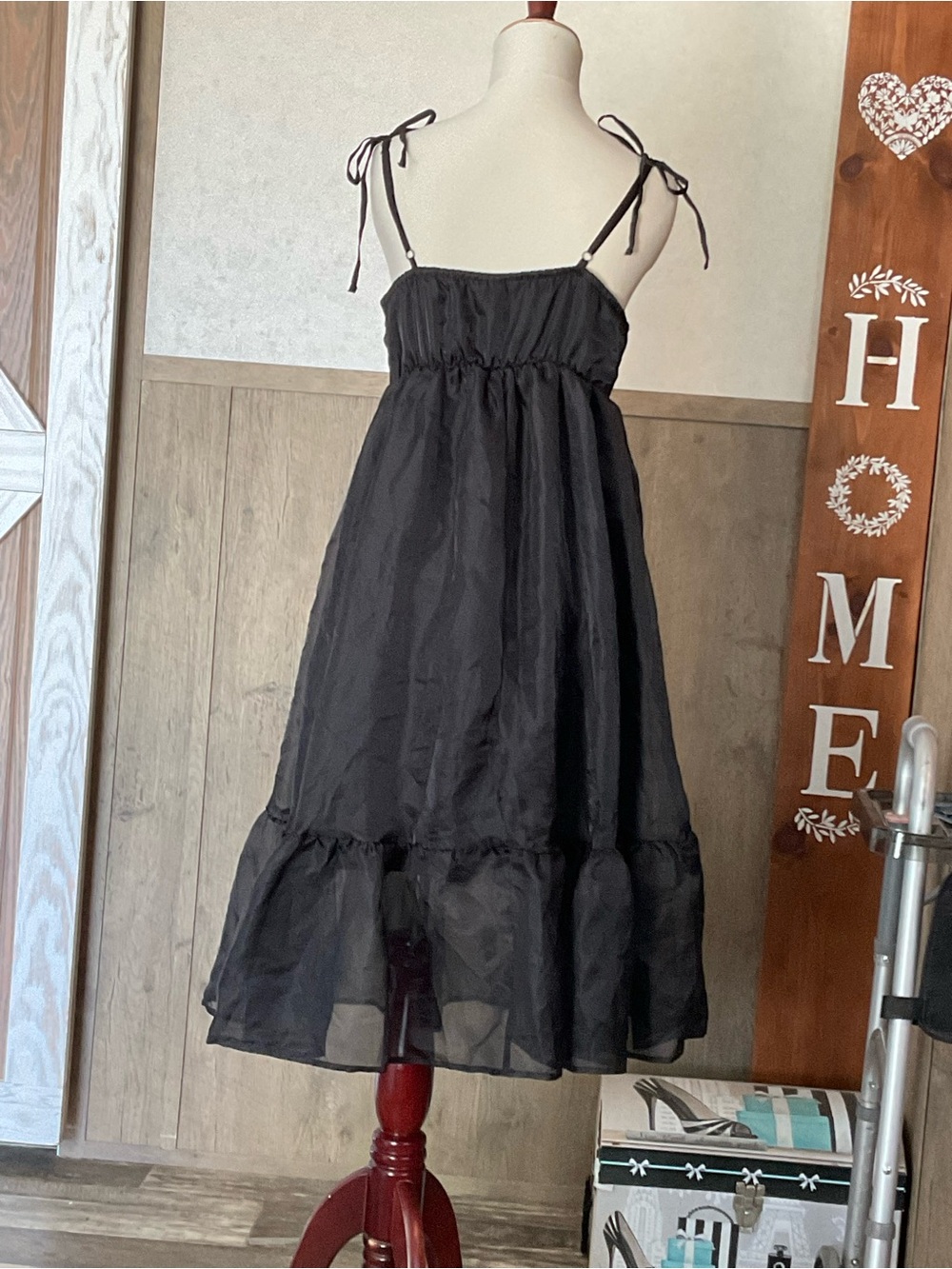 Wild Fable black sleeveless organza midi baby doll dress, size Medium - Picture 3 of 6